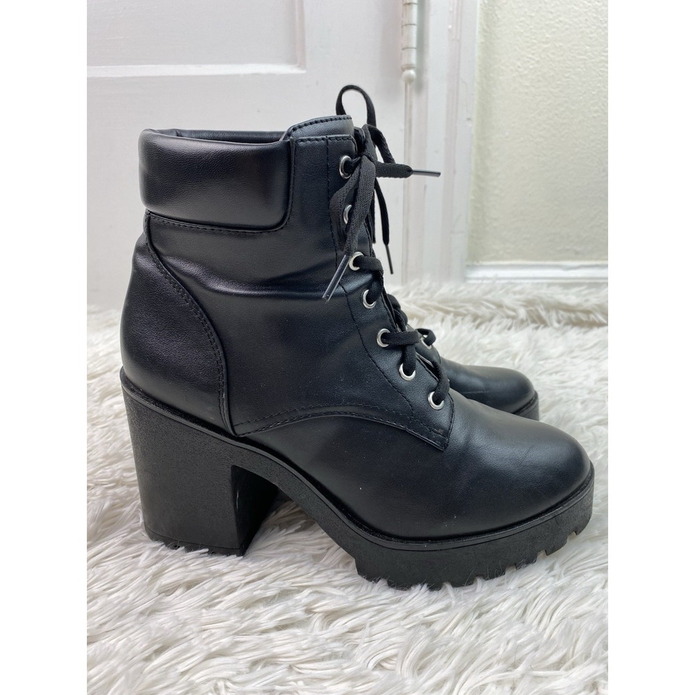ALDO Women's 7.5 Black Chunky Block Heel Lace Up Combat Ankle Boots